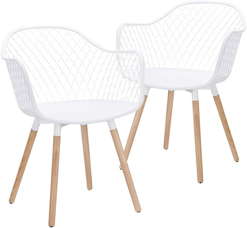 CangLong Modern w/Natural Wood Legs Easily Assemble Mid Century Molded Plastic Shell Arm Hollow Out Chair for Living, Bedroom, Kitchen, Dining, Waiting Room, White - Chairs