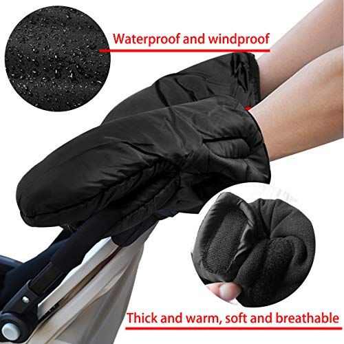Stroller Hand Muff, Picowe 2Pack Pram Pushchair Gloves, 11.8"×6"Inches Waterproof Anti-Freeze Hand Warmer Gloves for Parents and Caregivers, Fixed on Baby Stroller(Black)