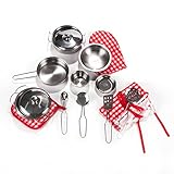 Toyerbee Pretend Play Toys - Kitchen Toys 16 Pcs Stainless Cookware Set for Young Chef Toy Pans and Pots with Cooking Utensils for Kids