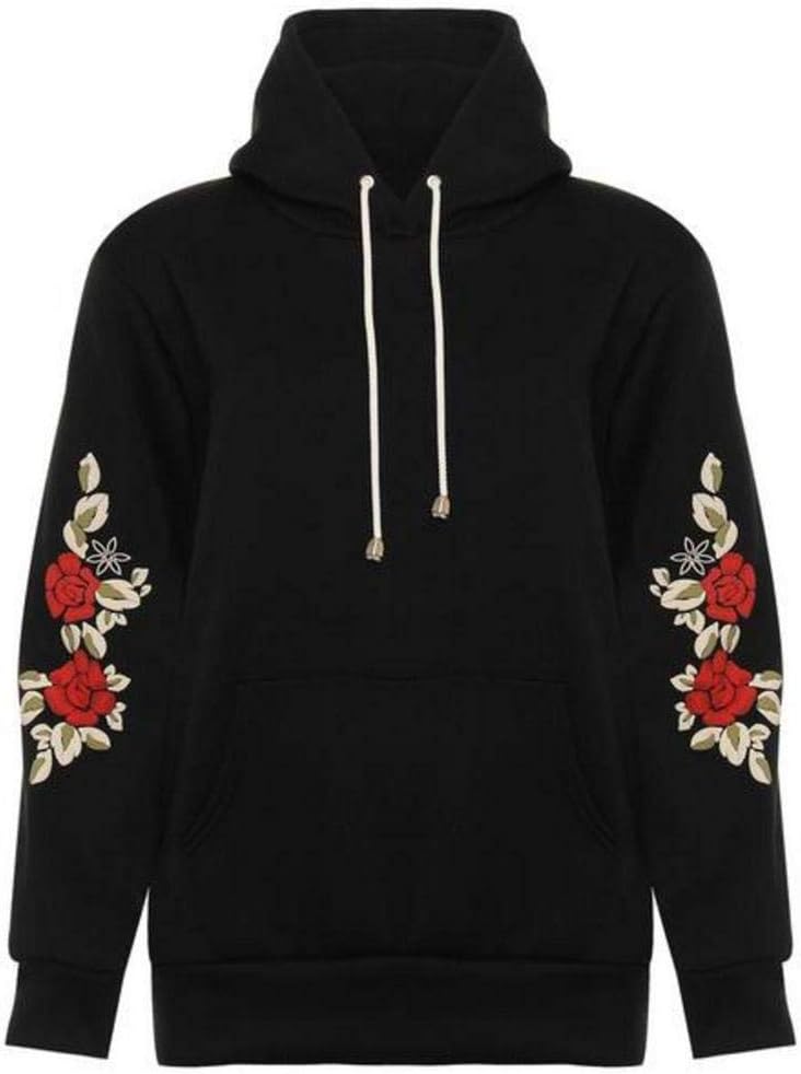 Ladies Womens Plus Size New Floral Embroidered Pouch Pocket Long Sleeve Sweatshirt Ladies Hoodie UK Size 14-22