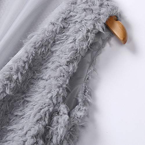 Sanyyanlsy Women's Autumn Fashion Sexy Solid Faux Fur Vest Coat Casual Sleeveless Warm Winter Long Outwear Waistcoat Top Gray
