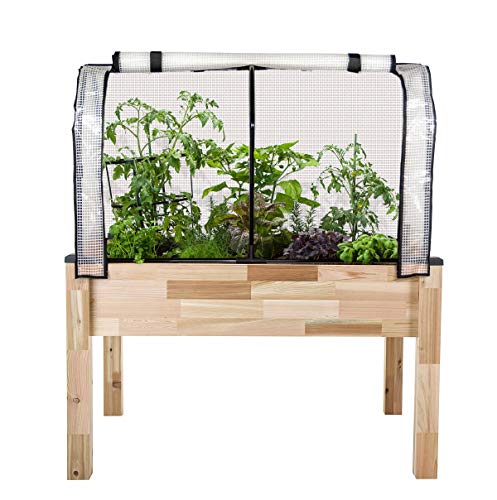 CedarCraft Elevated Cedar Planter (34″ x 49″ x 30″ H) Greenhouse Cover – Complete Raised Garden kit to Grow Tomatoes, Veggies