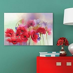 Canvas Wall Art - Red and Purple Flowers - Giclee Print Gallery Wrap Modern Home Art Ready to Hang - 12x18 inches
