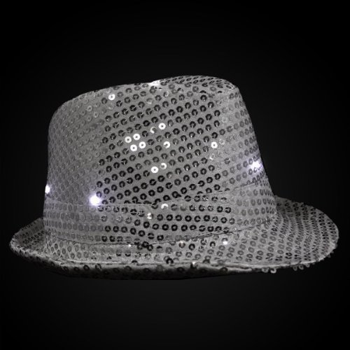 Artistic Solutions Light-up Hat -Silver Sequin Fedora with L.E.D. Lights! Trilby led Trilby Hats