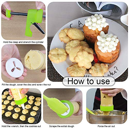 KABB Clear Cookie Press Gun Kit with 16 Discs and 6 Icing Tips for DIY Biscuit Maker and Decoration-Green