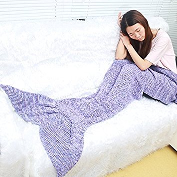 Xiujanet Handmade Knitted Mermaid Tail Blanket,Super Soft and Fashion Sleeping Bags for Adult (purple)