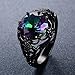 JunXin Round Cut Black Gold Mystic Big Rainbow Topaz Solitaire Ring Engagement Wedding Size5/6/7/8/9/10/11