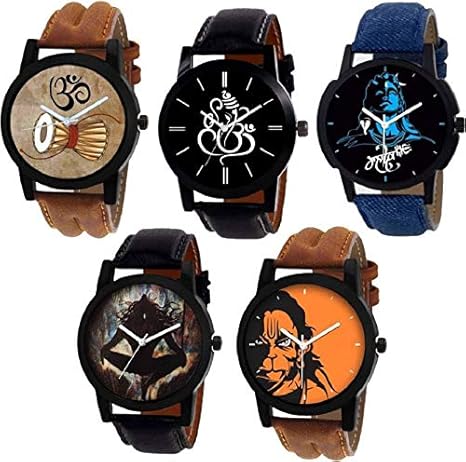 Multi Color Dial Formal Leather Watches for Men & Boys (Pack of 5 God-BR-8)