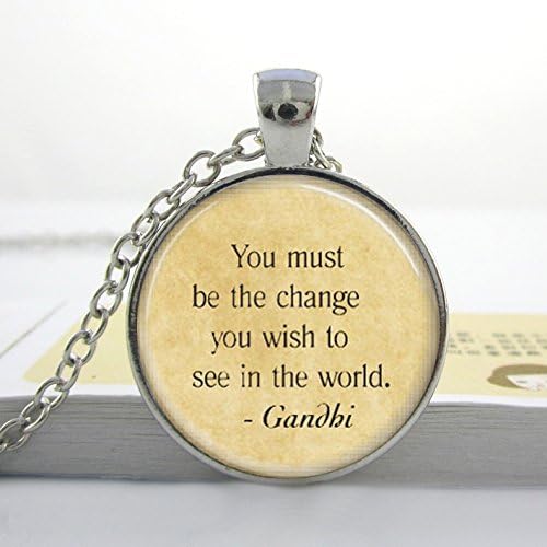 Pretty Lee 1Pcc Mahatma Gandhi Quote Necklace Be The Change You Wish To See In The World Inspirational Necklace