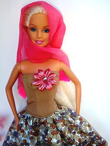 Quality Handmade Fashion Style Clothes Beautiful Outfit For Barbie Dolls Fashionistas Doll Dress Scarf Shoes Rose Color Flower For Barbies Holiday