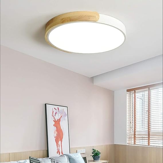 Hao_zhuokun Hängelampe 3 Farbe Dimming weiße runde Holzdeckenleuchte