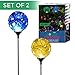 Solar Powered Crackle Glass Ball- Color Changing Stake Lights- Set Of 2- 100% Weatherproof Design- Decorative Landscape Lamps- Wireless Outdoor LED Accent Lighting- Best Decor for Garden/ Yard/ Path