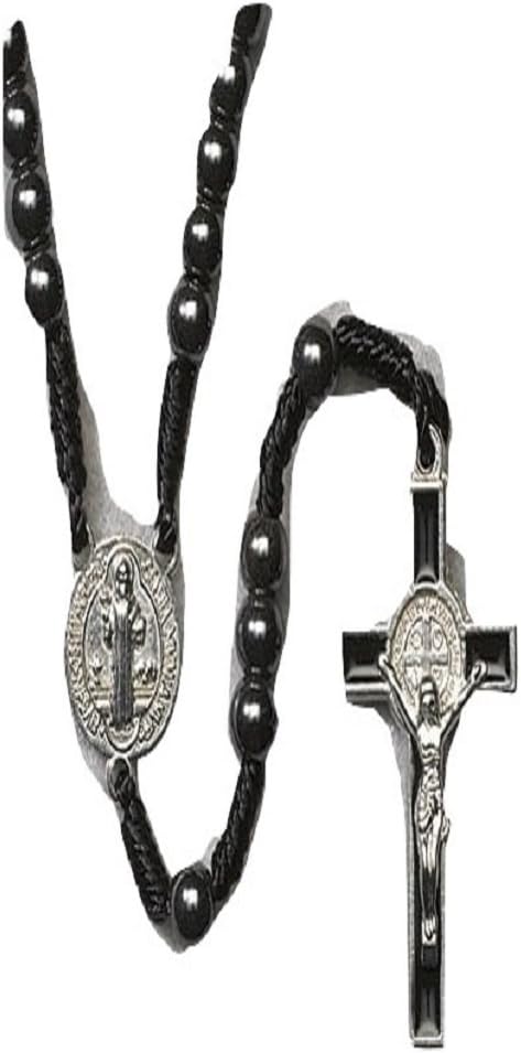 AutoM St. Benedict Black Hematite Stone Rosary