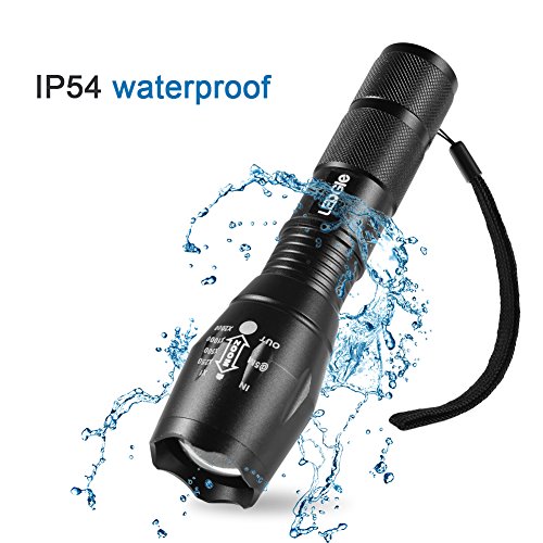 LEDGLE Rechargeable 800lm Flashlights Zoomable Electric Torch with Lanyard, 5 Lighting Modes, Battery Powered, IP54 Waterproof Function