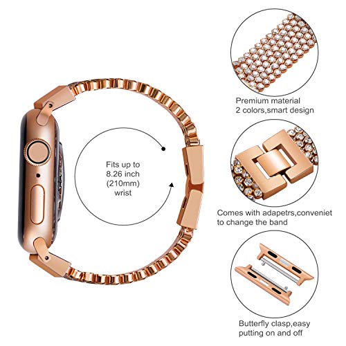 FresherAcc Compatible with Apple Watch Band 40mm 38mm iWatch Bands Series 4 3 2 1 Women Girls, Crystal Rhinestone Replacement Strap, Mesh Chain Jewelry Wristband (38mm/40mm Rose Gold) - Thumbnail 5