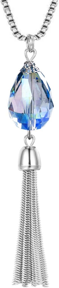 Tassel Necklace for Women Olive Round Shaped Crystal Y Necklace Chain with Extension Chain