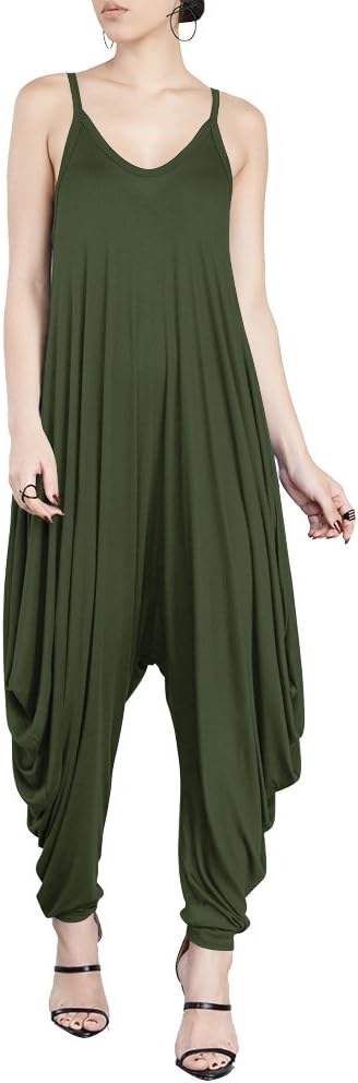 Dreamskull Women's Punk Spaghetti Strap Jumpsuit V Neckline Comfy Loose Harem One Piece Romper