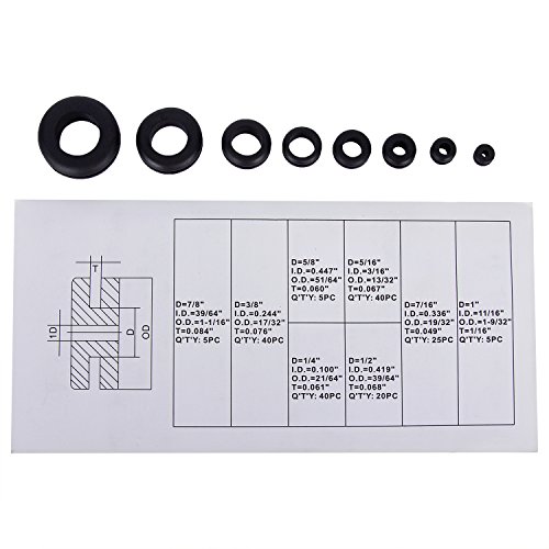 Sadzero 180 Pcs Rubber Grommet Plug Set Electrical Wire Gasket Assortment Kit, 8 Different Sizes for Wire, Plug and Cable with See-Through Divided Organizer Case Ideal for Automotive, Plumbing, and PC