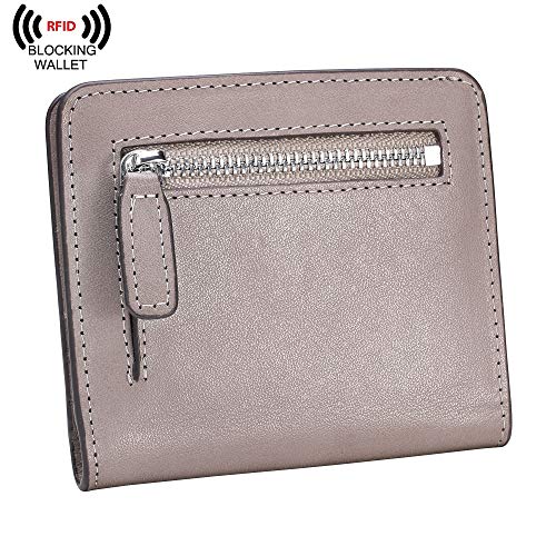 AINIMOER Small Leather Wallet for Women, Ladies Credit Card Holder RFID Blocking Women's Mini Bifold Pocket Purse, Vintage Gray