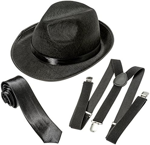 Gangster Costume Hat, Suspenders and Tie Set Roaring 20s Accessories
