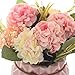 Artificial Hydrangea Flower Potted Artificial Plants,Hydrangea Silk Flowers with Ceramic Geometric Planter,Artificial Flower Bonsai for Living Room, Desk,Office, Shelf Decor(Pink)