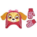 Nickelodeon Toddler Girls Paw Patrol Skye Acrylic Hosiery Knit Contoured Short Winter Hat with Knit Ears and Matching Mitten Set, Pink, One Size
