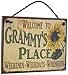 Egbert's Treasures 5x8 Vintage Style Sign with Sunflower Saying, Welcome to Grammy's Place Weekends, Weekdays, Whenever Decorative Fun Universal Household Signs from