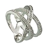 FM42 Silver-tone Triple Row Clear Crystal Crossover Cocktail Wide Ring R124