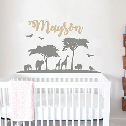 Personalized Safari Nursery Wall Decal Name. Wall Vinyl Sticker Nursery. Baby Name Wall Decal. Nature Wall Decal. African Nursery Decor F59