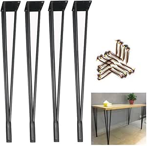 WENYAO Patas de Tabla y Horquillas Negras; 4, Patas de Muebles de