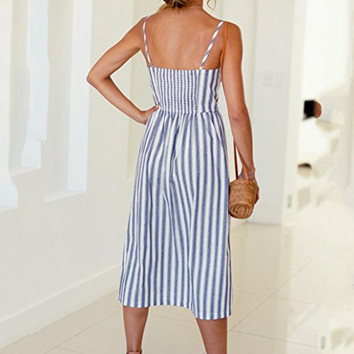 Party Long Dress,Clearance! AgrinTol Womens Holiday Striped Ladies Summer Beach Buttons Dress (3XL, Blue)