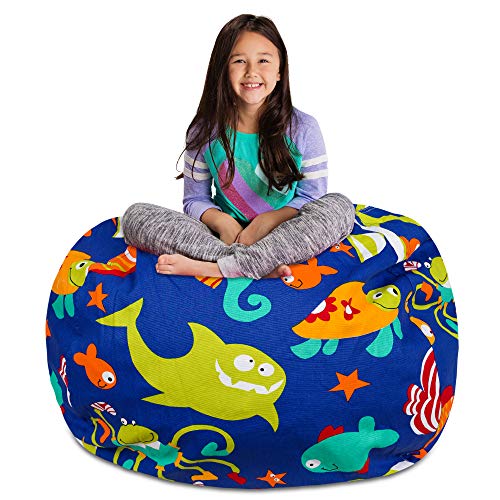 51%2BtEdti2gL - Posh Stuffable AMZST-BXL-CAN-SEABlu Kids Stuffed Animal Storage Bean Bag Chair Cover - Childrens Toy Organizer, X-Large-48in, Canvas Sea Creatures on Blue