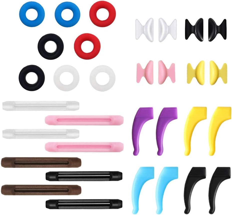 16 Pairs Eyeglass Retainer, Eyeglass Grips, Silicone Anti-slip Eyeglass Holder, Eyeglass Ear Hook Eyeglass Temple Tips, Silicone Nose Pads, toddler glasses strap (Colorful)