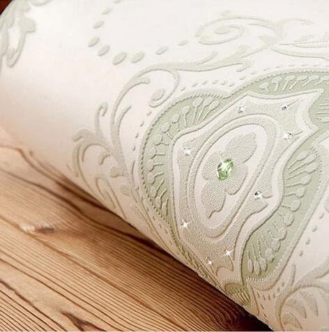 Continental luxury 3D wallpaper adhesive-bonded cloth-encrusted living room living room TV background wall warm wedding room wallpaper long 9.5m wide 0.53m, [with drill] 19082 light green