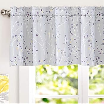 DriftAway Harper Ink Floral Pattern Window Treatment Valance Curtain Living Room Bedroom Dining Room Rod Pocket 50 Inch by 18 Inch Plus 2 Inch Header Watercolor Painting Lavender Gray