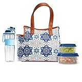 Fit & Fresh Westerly Insulated Lunch Bag Kit with Matching Bottle and Containers, Blue Orange Petal Medallion