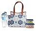 Fit & Fresh Westerly Insulated Lunch Bag Set for Women with Reusable Containers and 24 oz. Matching Water Bottle, Zipper Closure, Pocket, Blue Orange Petal Medallion