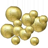 Sonnis Round Paper Lanterns 12inch 10inch 8inch 6inch Size for Birthday Wedding Christmas Party Decorations (1-Pack of 12) (Gold)