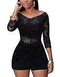Cfanny Women's Sxey Plunging V Neck Long Sleeves Lace Romper Playsuit