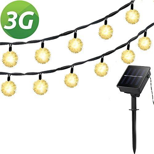Lellel 3rd Gen Super Bright Solar Outdoor LED String Lights, Waterproof Weatherproof for Yard Patio Garden Tree Party Wedding Decoration, 21Ft 1in Dia Snow Ball Warm White 8 Mode