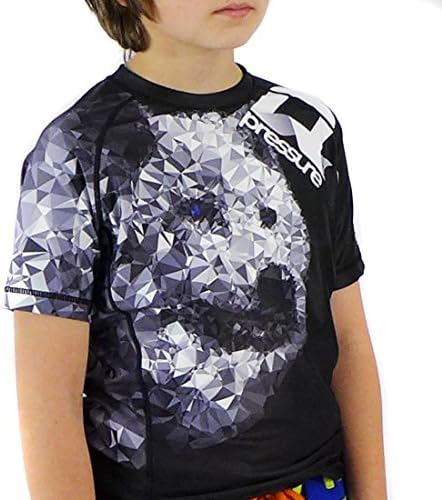 Pressure Grappling Kid's Premium BJJ Short Sleeve Animal Rash Guards with Lockdown Band (White Wolf, Youth Large)