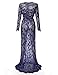 Saslax Women's Deep V-Neck Long Sleeve Lace See-through Wedding Maxi Dress,Blue,X-Large