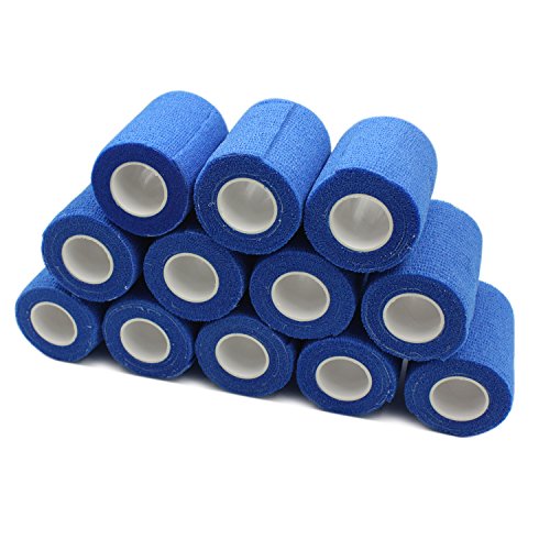 COMOmed Self Adherent Cohesive Bandage Latex FDA Approved 3"x5 Yards First Aid Ace Bandages Stretch Sport Athletic Wrap Vet Tape for Wrist Ankle Sprain and Swelling,Blue(12 rolls)