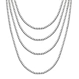Stainless Steel Box Chain Necklace, 4mm Set of 4