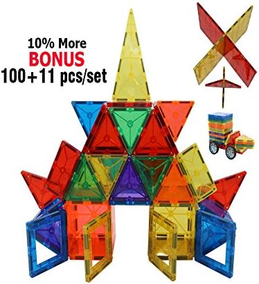 TodCraft Tiles 100 Piece Set: Magnetic 3D Building Blocks, Educational &amp; Inspirational Shapes for Kids to Enhance Creativity, Imagination. Clear Color Mags with Car. Now with Stronger Magnets. 110pcs