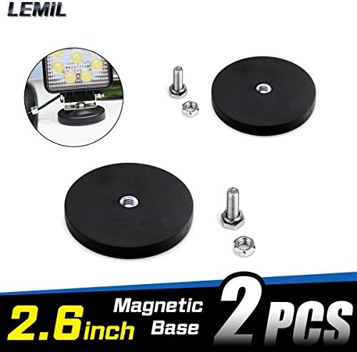 LEMIL - 2pcs Black Rubber Pot Magnet Magnetic Base Mount Bracket Sucker Holder with Rubber Pad For LED Work Light LED Light Bar