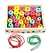 Lewo Lacing Beads for Kids Toddler Toy Wooden Jumbo Primary Lacing Toys for Toddlers Autism Fine Motor Skills Montessori Toys 30 Pcs with 2 Laces
