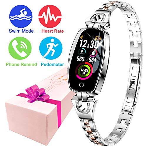 Symfury Fitness Tracker Watch, Waterproof HR Activity Tracker Blood Pressure, Women Jewelry Smart Wristband with 8 Sport Mode Health Sleep Monitor Calorie Kids Pedometer Birthday Gift Android iOS