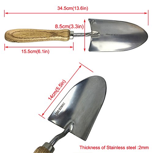EVNSIX 3 Piece Gardening Tools Set Stainless Steel Heavy Duty Trowel Fork Multi-Tool Garden Gifts