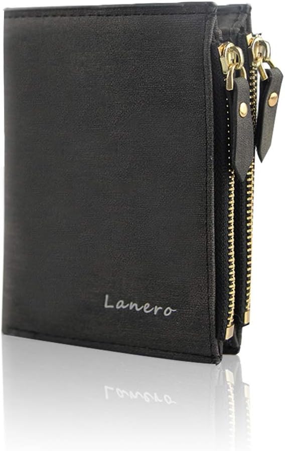 Men Leather Wallet Father's Day RFID Blocking Men's Wallets Credit Card Holder Money Clip Wallet with Coin Pocktet Purse (Black)